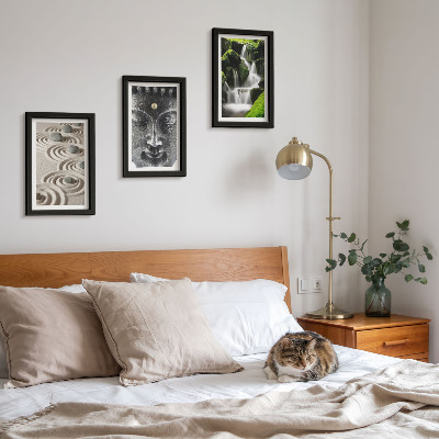 3-piece wall art set The peace of nature with stones, a waterfall and Buddha