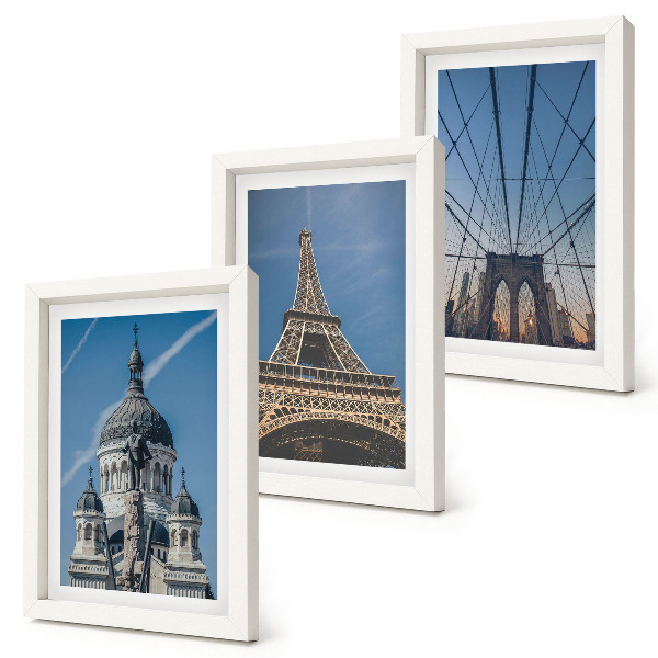 Photo frame wall Views of famous buildings from various cities around the world
