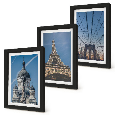 Photo frame wall Views of famous buildings from various cities around the world