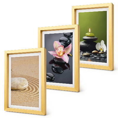 Framed triptych Relaxing stone motifs of peace and zen