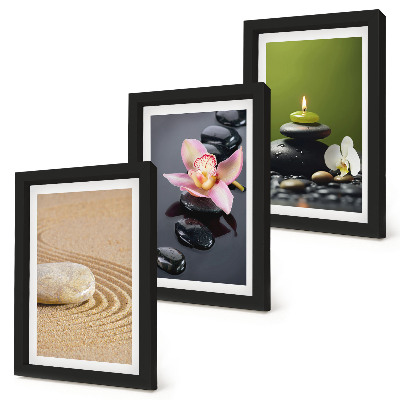 Framed triptych Relaxing stone motifs of peace and zen