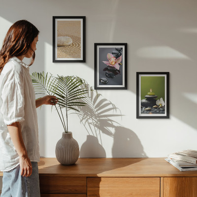 Framed triptych Relaxing stone motifs of peace and zen