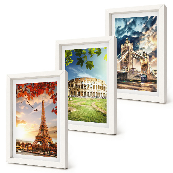 Photo frame wall Monuments of Europe in the warm colors of the landscape
