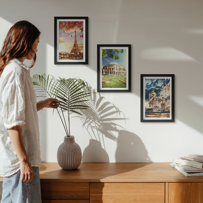Photo frame wall Monuments of Europe in the warm colors of the landscape