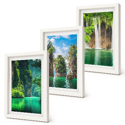 Framed triptych Green landscapes with waterfalls and rocks