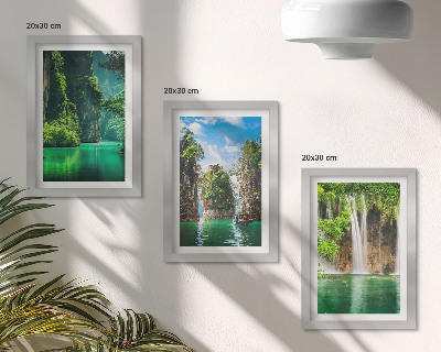 Framed triptych Green landscapes with waterfalls and rocks