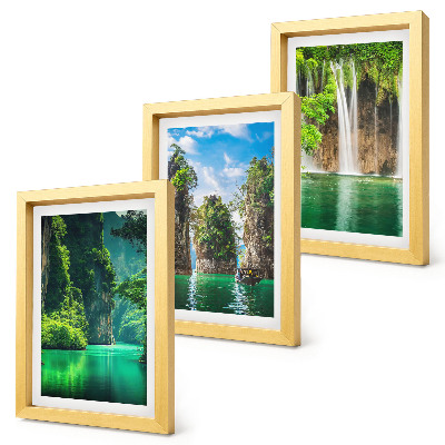 Framed triptych Green landscapes with waterfalls and rocks