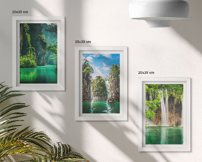 Framed triptych Green landscapes with waterfalls and rocks