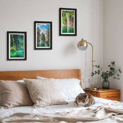Framed triptych Green landscapes with waterfalls and rocks