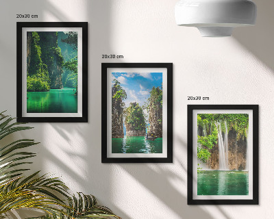 Framed triptych Green landscapes with waterfalls and rocks