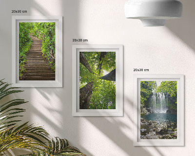 3-piece wall art set Forest path with waterfall and green vegetation