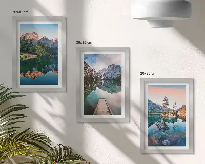 Mountain lakes with forest and reflection triptych framed wall art set