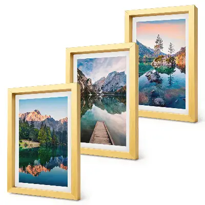 Mountain lakes with forest and reflection triptych framed wall art set