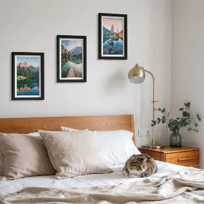 Mountain lakes with forest and reflection triptych framed wall art set