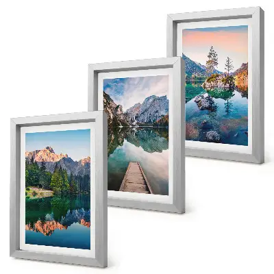Mountain lakes with forest and reflection triptych framed wall art set
