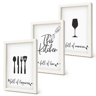 3-piece wall art set Kitchen utensil patterns with inscriptions for the kitchen