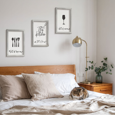 3-piece wall art set Kitchen utensil patterns with inscriptions for the kitchen
