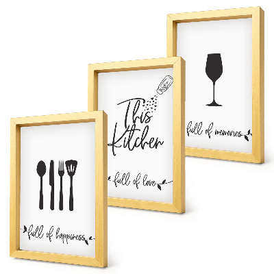 3-piece wall art set Kitchen utensil patterns with inscriptions for the kitchen