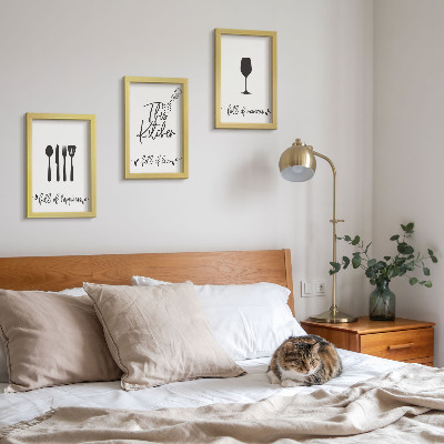 3-piece wall art set Kitchen utensil patterns with inscriptions for the kitchen