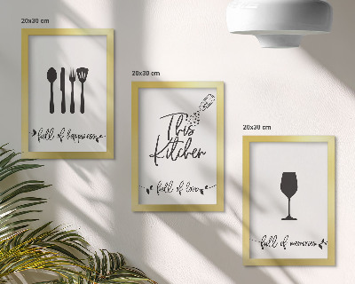 3-piece wall art set Kitchen utensil patterns with inscriptions for the kitchen