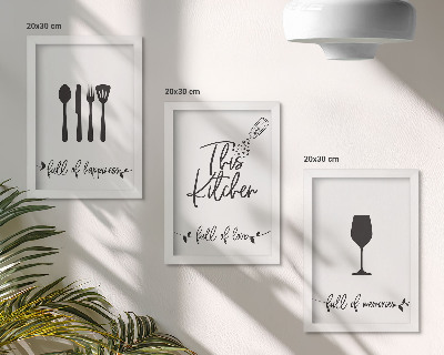 3-piece wall art set Kitchen utensil patterns with inscriptions for the kitchen