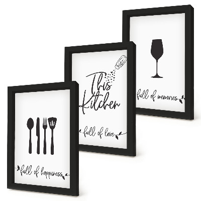 3-piece wall art set Kitchen utensil patterns with inscriptions for the kitchen