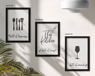 3-piece wall art set Kitchen utensil patterns with inscriptions for the kitchen