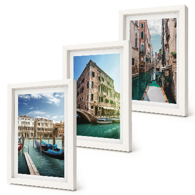 Framed triptych Views of Venice with canals and urban architecture
