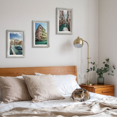 Framed triptych Views of Venice with canals and urban architecture