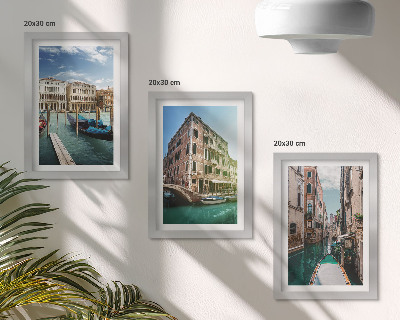 Framed triptych Views of Venice with canals and urban architecture