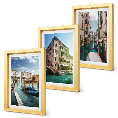 Framed triptych Views of Venice with canals and urban architecture