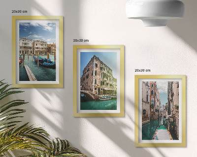 Framed triptych Views of Venice with canals and urban architecture