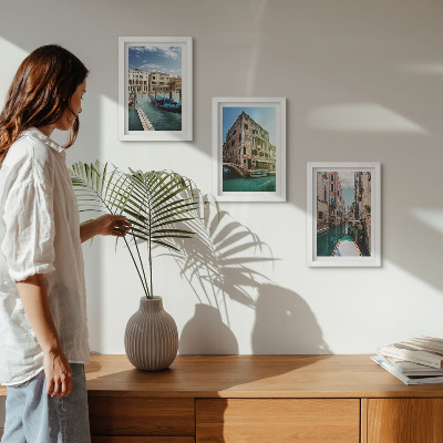 Framed triptych Views of Venice with canals and urban architecture