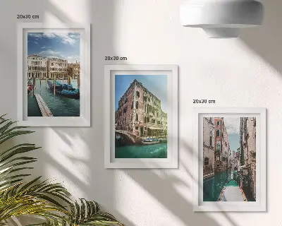 Views of Venice with canals and urban architecture framed triptych