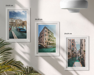 Framed triptych Views of Venice with canals and urban architecture