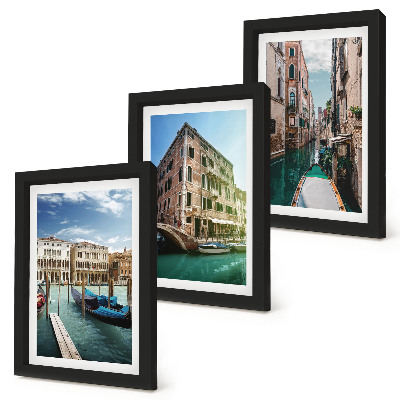 Framed triptych Views of Venice with canals and urban architecture