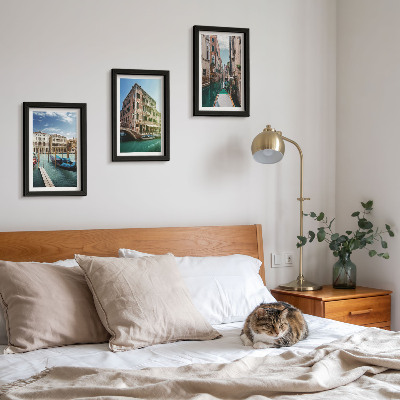 Framed triptych Views of Venice with canals and urban architecture
