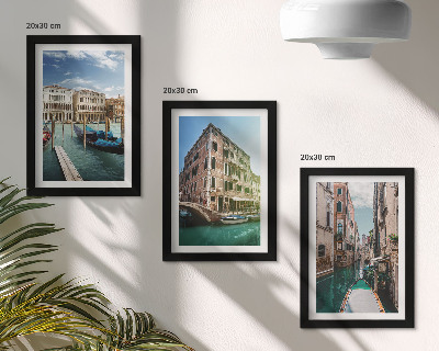 Framed triptych Views of Venice with canals and urban architecture