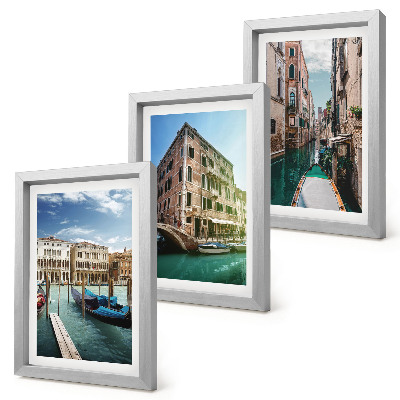 Framed triptych Views of Venice with canals and urban architecture