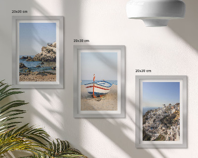 3-piece wall art set Seaside views with boat and white houses Greece