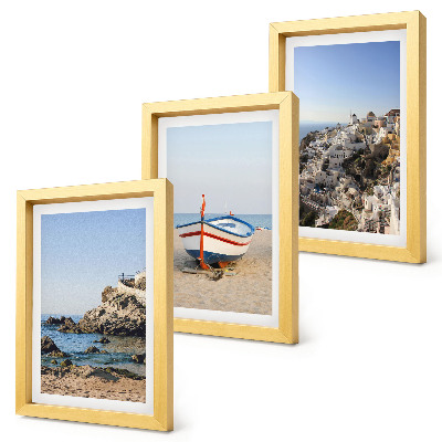 3-piece wall art set Seaside views with boat and white houses Greece