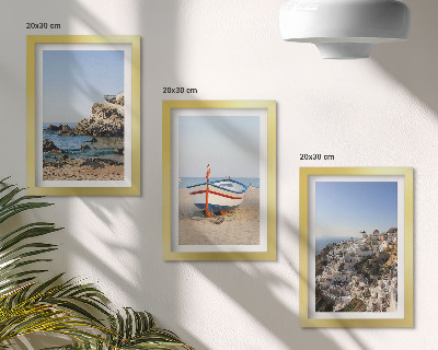 3-piece wall art set Seaside views with boat and white houses Greece