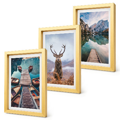 Photo frame wall Lake with boats, deer and mountain landscape