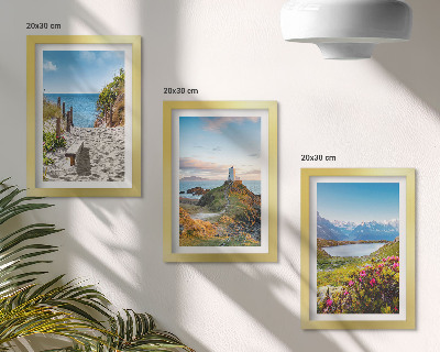 Photo frame wall View of the lighthouse beach, mountains and flowers