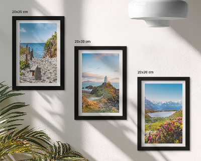 Photo frame wall View of the lighthouse beach, mountains and flowers