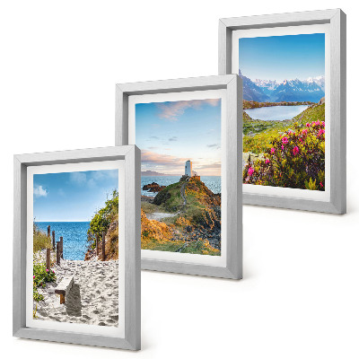 Photo frame wall View of the lighthouse beach, mountains and flowers