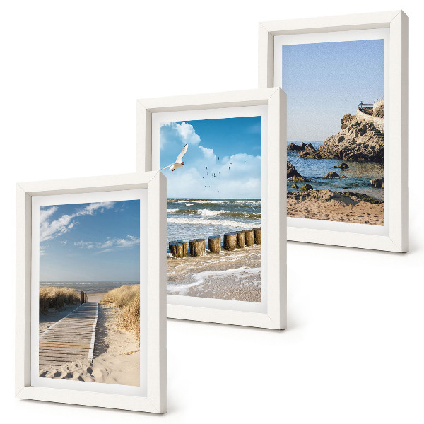 Framed triptych Beach with wooden path, sea and seaside cliffs