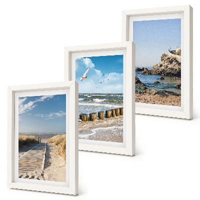 Framed triptych Beach with wooden path, sea and seaside cliffs