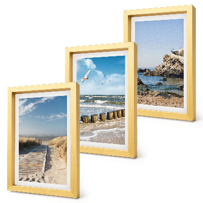 Framed triptych Beach with wooden path, sea and seaside cliffs