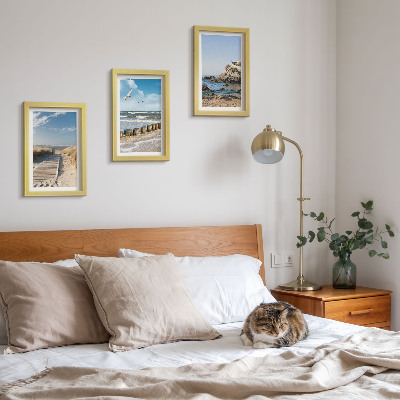 Framed triptych Beach with wooden path, sea and seaside cliffs
